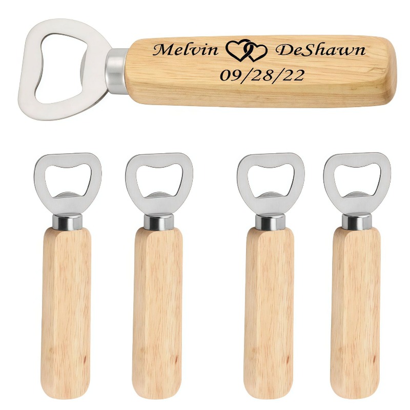 Wine Beer Logo - Houten handvat wijn- en bierflesopener, eenvoudig